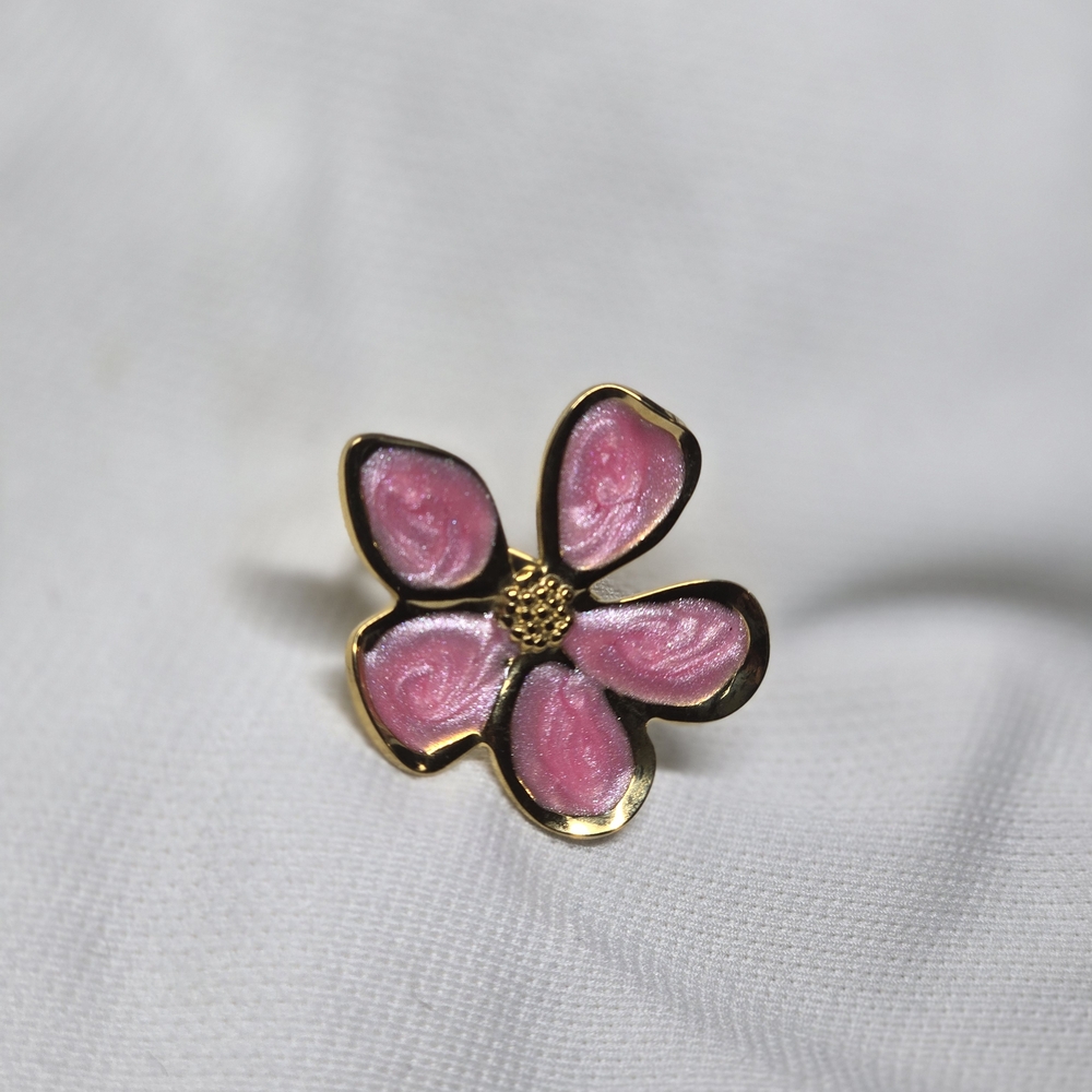 Stainless Steel Gold and Pink Flower Ring - Picture 3 of 4
